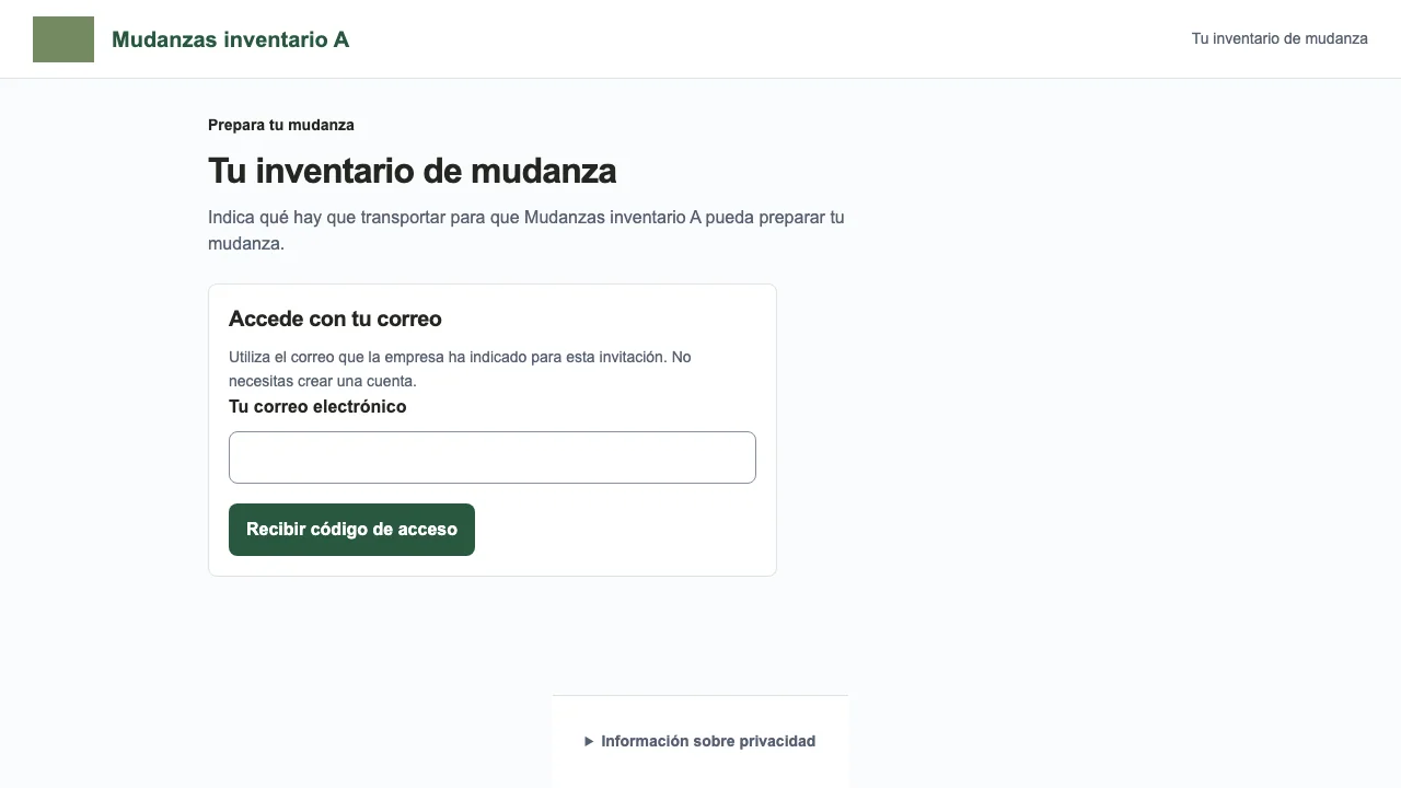 Acceso privado del cliente con el nombre de la empresa invitante