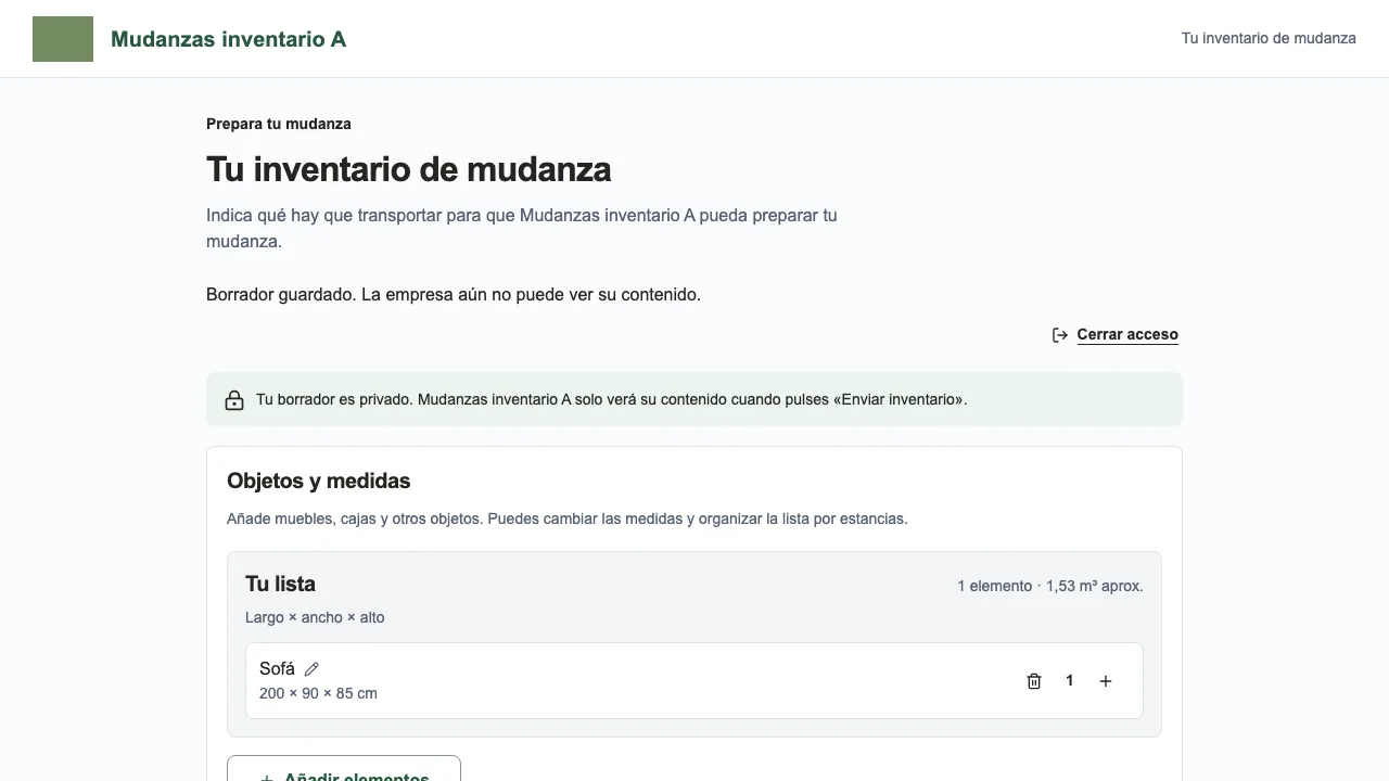 Confirmación de borrador guardado y todavía privado para el cliente